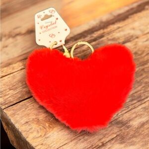 Red Heart Faux Fur Keychain